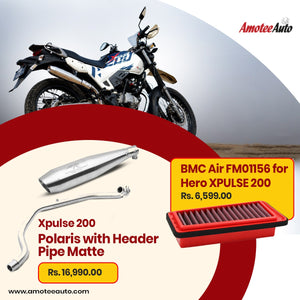 Hero XPulse 200 Performance Combo | BMC Air Filter + RRP Polaris Matt Exhaust with Header Pipe
